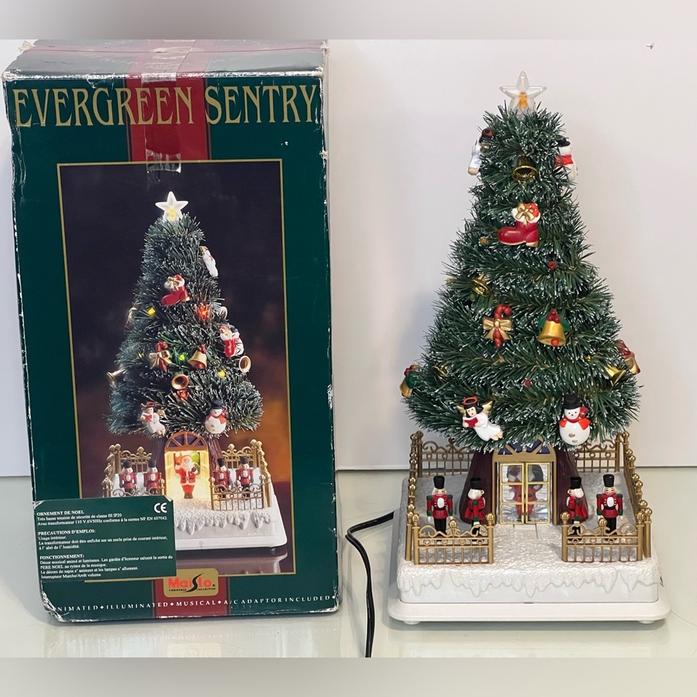Maisto Evergreen Sentry 1995 Animated Illuminated Musical Tree Santa NIB 12”